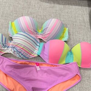 Victoria's Secret Pastel Striped and Color Block Bikini Set